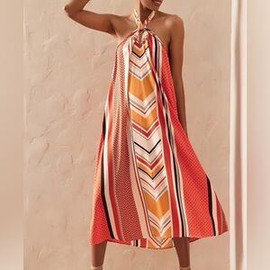 Banana Republic Orange Pattern Halter Neck Dress